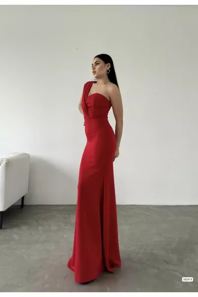 Ruby One Shoulder Evening Dress RED