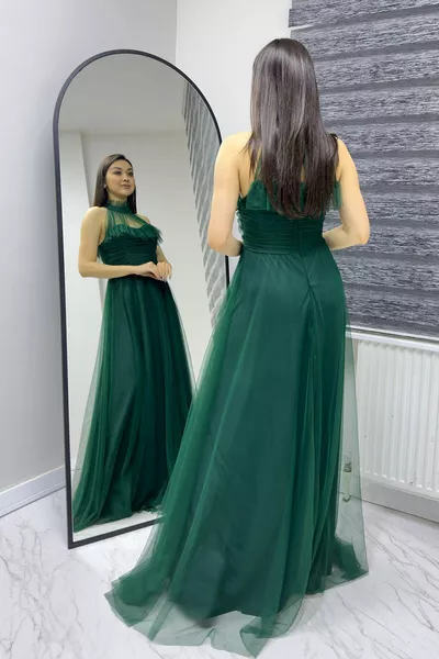 Smaragdgrün drapiertes Abendkleid mit null Ärmeln in Übergröße für Damen