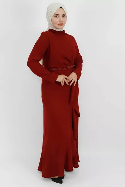 Crêpe stof avondjurk met stenen ruches detail