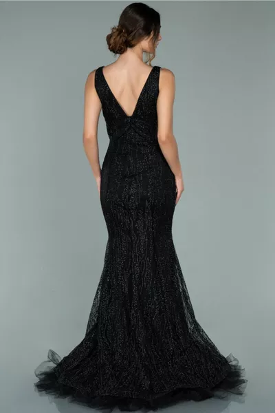 أسود بلا أكمام بريق فستان سهرة طويل أبو 