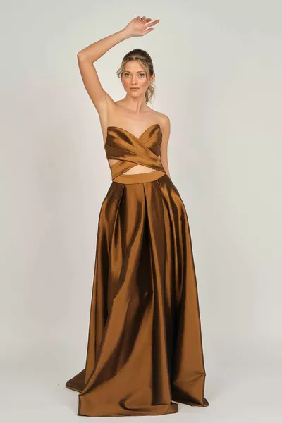 Kadın Straplez Tafta Abiye Elbise  Bakır