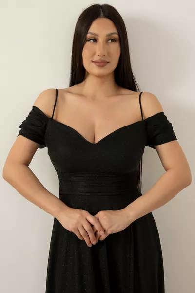 Плисирана рокля от тюл с каишка на талията 