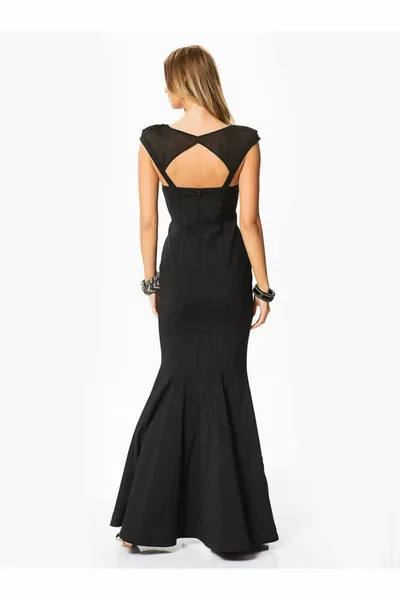 Back Detailed Fish Model Evening Dress Black 