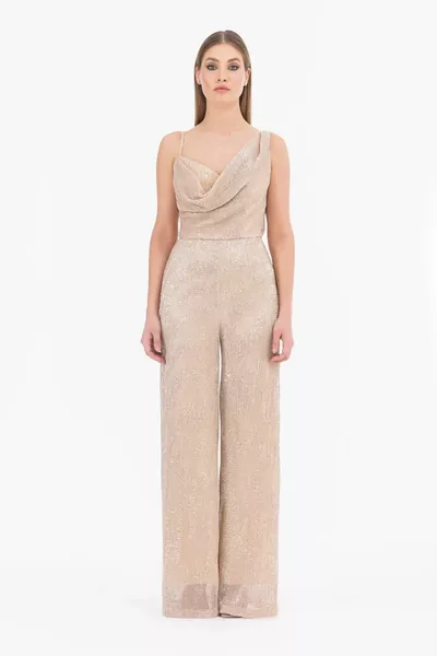 Degaje Collare Full Length Strap Abito Da Sera Tuta-Oro