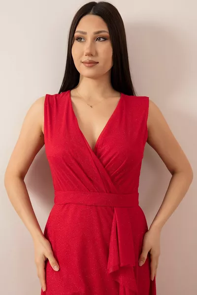 فستان طويل بأكمام صفرية مزدوجة الصدر 