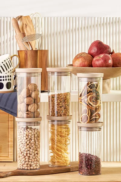 Arya Grand Pot/Bocal de Stockage 6 pièces Beige