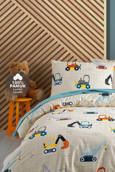 Set di lenzuola con angoli e copripiumino singolo in % cotone