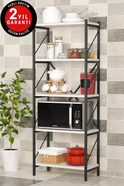 5-laags metalen keukenrek Plank van metaal met 5 lagen Boekenkast Keukenrek Kruidenrek Wit