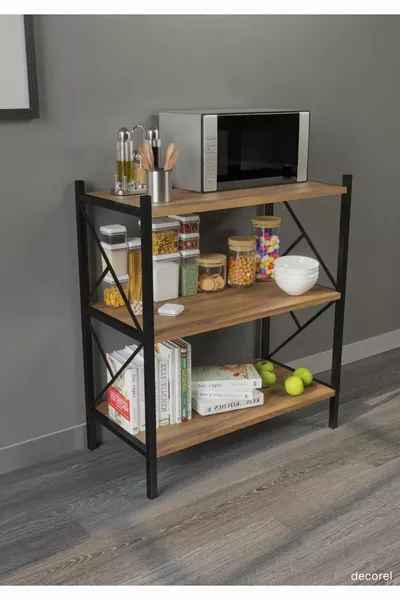 Arose Metal Single Kitchen Shelf Material Cabinet 3-Tier Microwave Shelf Multi-Purpose