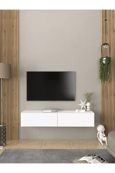 Jorah TV Stand  Cm White - Wall Mounted – Durable & Modern Design - Easy Assembly