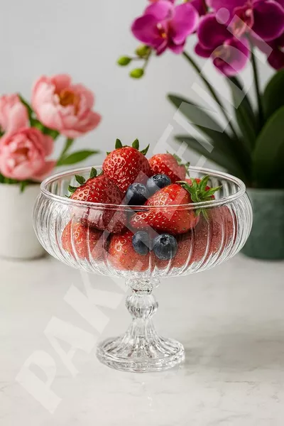 Handmade Linea Footed Glass Serving Bowl for Presentation  Cm