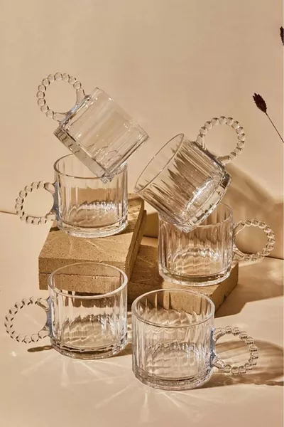 6 Adet Cam Boncuk Kulplu Bardak Kupa Çay Kahve Meşrubat Bardağı ml