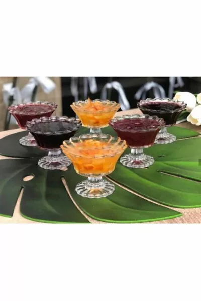 6 броя стъклени купички с крачета за бонбони, сладко, локум и ядки