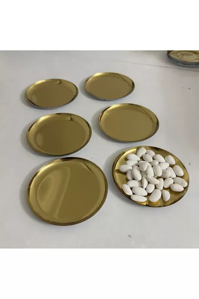STEEL GOLD COLOR 6 PIECES PLAIN MINI SNACK CAKE DESSERT PLATE CM