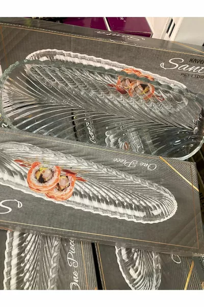 Kayık Plate Santa 2 Pieces Canoe Serving Plate cm Geometric Oval BPA Free White Glass 1