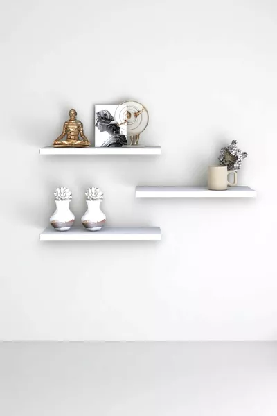 Тройна Летяща Етажерка Модерен Стенен Рафт Скандинавски Скрит Рафт Декоративен Рафт за Книги Бюро Рафт Бял Cm