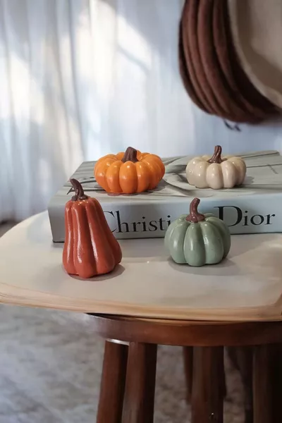 4'lü Renkli Balkabağı Dekoratif Biblo Set. Renkli Kabak Seti