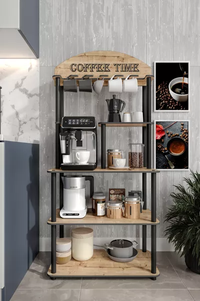 Angolo Caffè Decorativo Coffee Time Cm Mensola Multifunzione Rovere Zaffiro Per Tutte Le Macchine Da Caffè