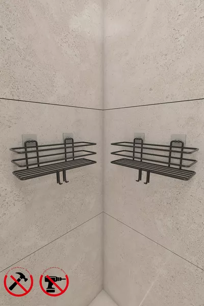 Sterk Plakkende Metalen Haak Zwarte Badkamerplank 2 stuks