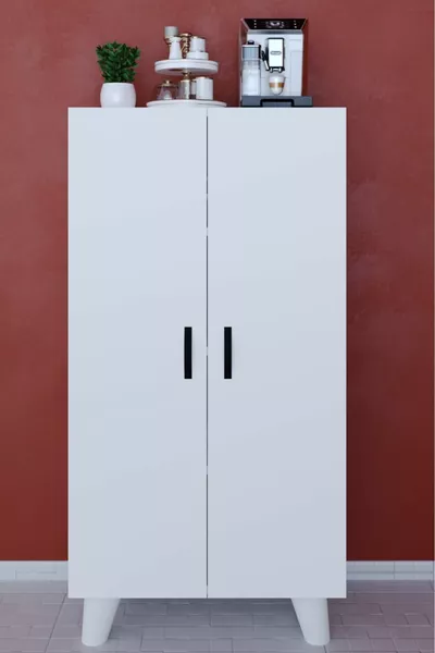 خزانة متعددة الأغراض بدرج 4 و بابين خزانة مطبخ متعددة الأغراض خزانة مؤن خزانة تخزين بيضاء