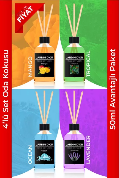 4-Piece Reed Room Fragrance Set - Value Pack (LAVENDER-MANGO-TROPICAL-OCEAN) Reed Diffuser