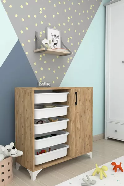 5-Basket Cabinet Multi-Purpose Cabinet Toy Cabinet Kayra Pine