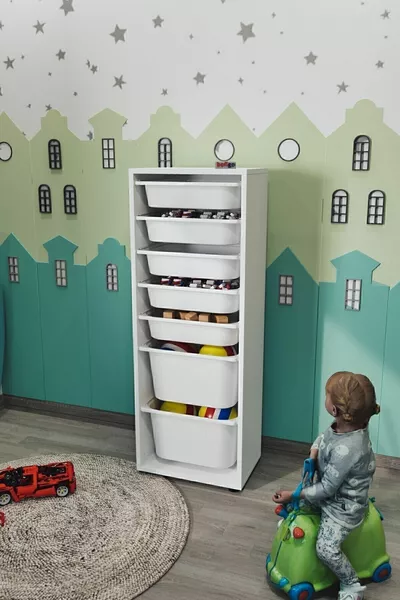 7-Basket Cabinet Multi-Purpose Cabinet Toy Cabinet Pera White