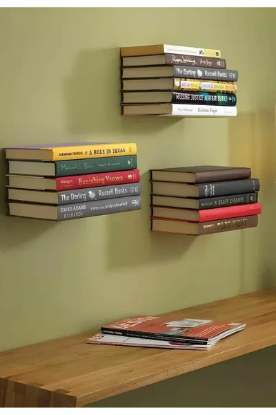 Supporto per Libri da Parete Magico, Modello di Libreria Decorativa in Metallo, 3 Pezzi