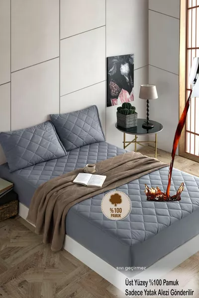 Сива % памучна капитонирана водоустойчива протекторна чаршафка за единично-двойно-голямо легло