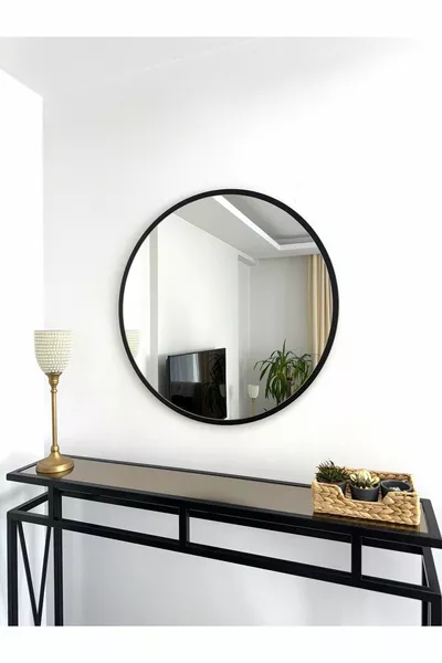 Round Mirror with Black Metal Frame cm