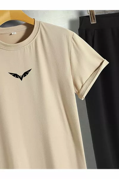 Мужской черный спортивный костюм норка футболка крыло принт костюм унисекс оверсайз