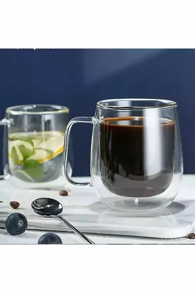 Double Glazed Double Wall Glass Mug  Ml Home Office Cup Double Layer Heat Insulated Glass Cup With Handle