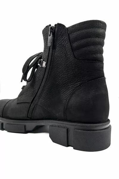 Tugerdi Zwart Nubuck Echt Leer Rubberen Zool Veters Ritssluiting Heren Sportlaarzen 