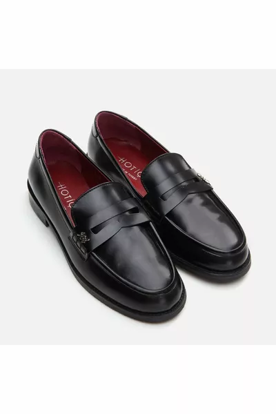 Genuine Leather Black Women's Loafer