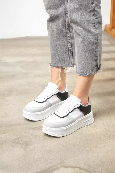 حذاء رياضي نسائي كاجوال سنيكرز منقوش خفيف الوزن نعل عالي الدانتيل 