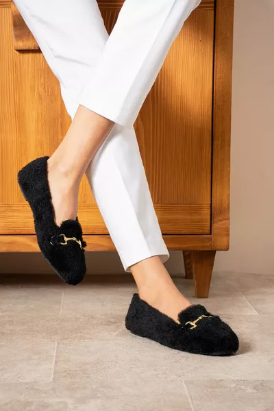 Pufy Pluche Veer Enkele Gesp Dames Pufy Schoenen Ballerina Ballerina Ballerina's