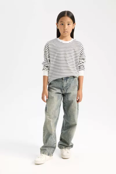 Sweat-shirt rayé à col rond relax fit pour fille NS