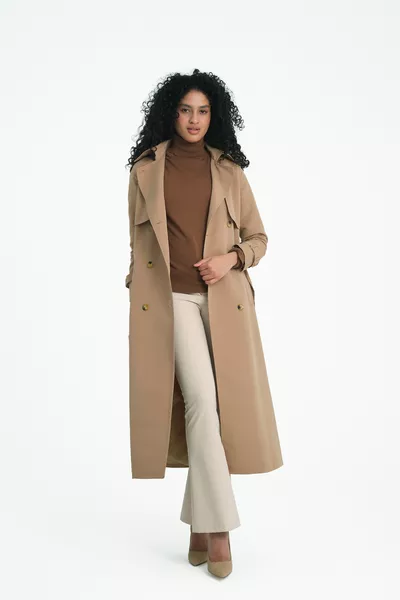 Water-Repellent Raglan Sleeve Mid-Length Trench Coat Mocha Mousse 
