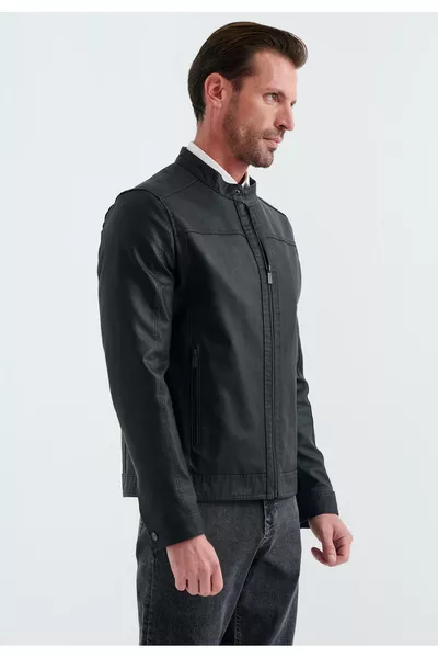 سترة جلدية صناعية للرجال من سيدريك بايكر تارزي، قصة عادية، جلد صناعي منسوج