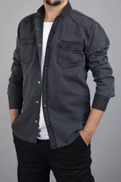 Chemise en jean slim fit pour homme en coton gris anthracite
