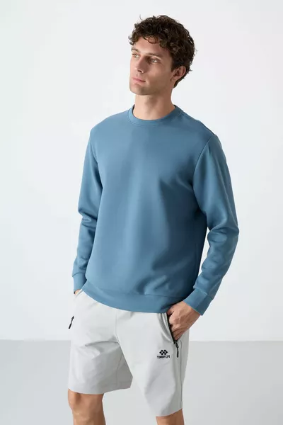 Forest Green Basic O-Neck Relaxed Fit Men's Sweatshirt - 