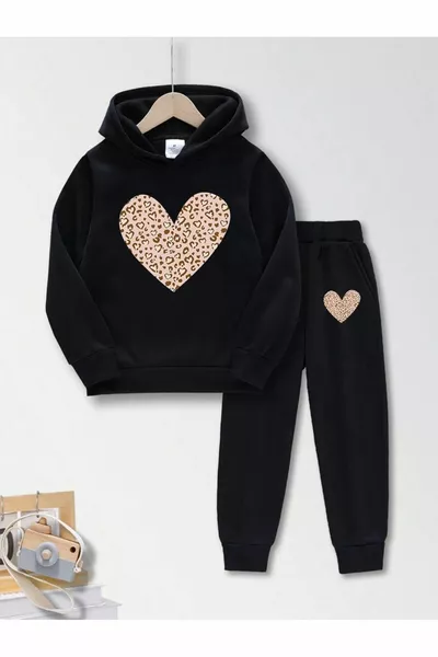 Leopard Heart Print Hooded Cotton Tracksuit Set Code: 