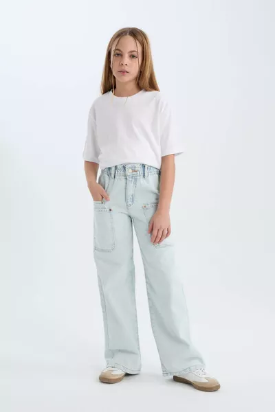 Girl Kid Paperbag Cargo Wide-Leg Cotton Pants SP