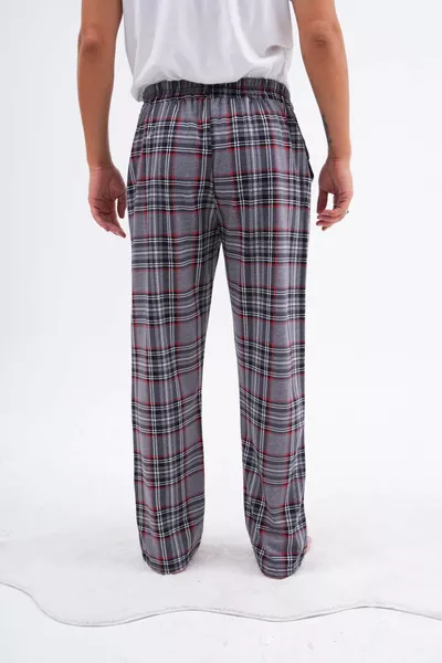 Herren Baumwoll Pyjamahose mit Taschen, kariertem Muster und elastischem Bund