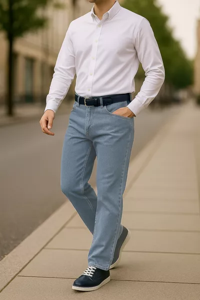 Высококачественные прямые джинсы Marcus Hunter с высокой талией, удобного кроя, эластичный деним, светло-голубой, модель 