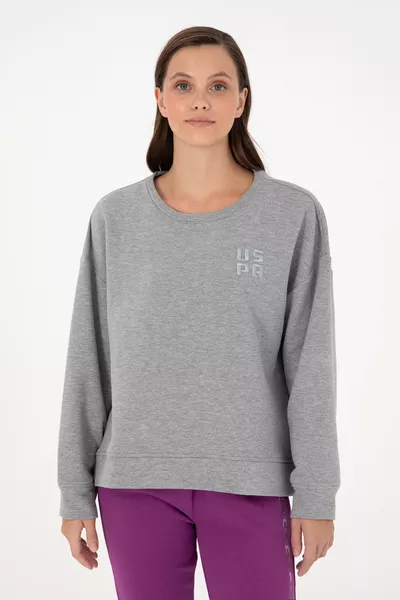 Felpa Donna Gri Mélange Basic Girocollo 