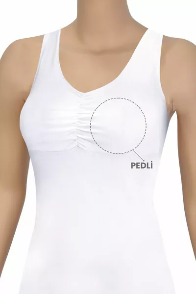 Damen Top mit breiten Trägern, gerafften Details, aus Baumwolle mit Elasthan und gepolsterten, herausnehmbaren Pads