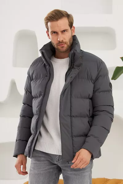 Мужской пуховик с высокой стойкой, водо- и ветронепроницаемый, антрацит