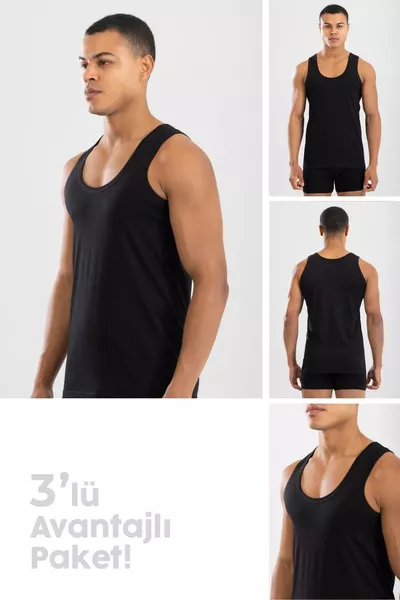 قمصان داخلية رجالية كلاسيكية عادية من القطن، حزمة 3 قطع، أسود