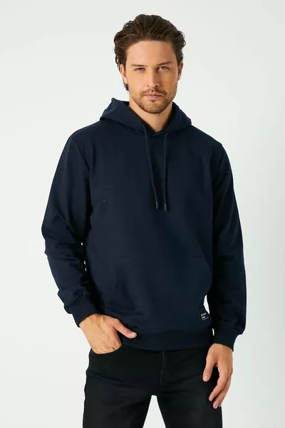Navy Blue Men's Hoodie with Kangaroo Pocket
